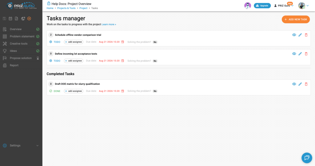 One Done task under Completed Tasks. With only two incomplete tasks, Prioritize and Rank are no longer shown.