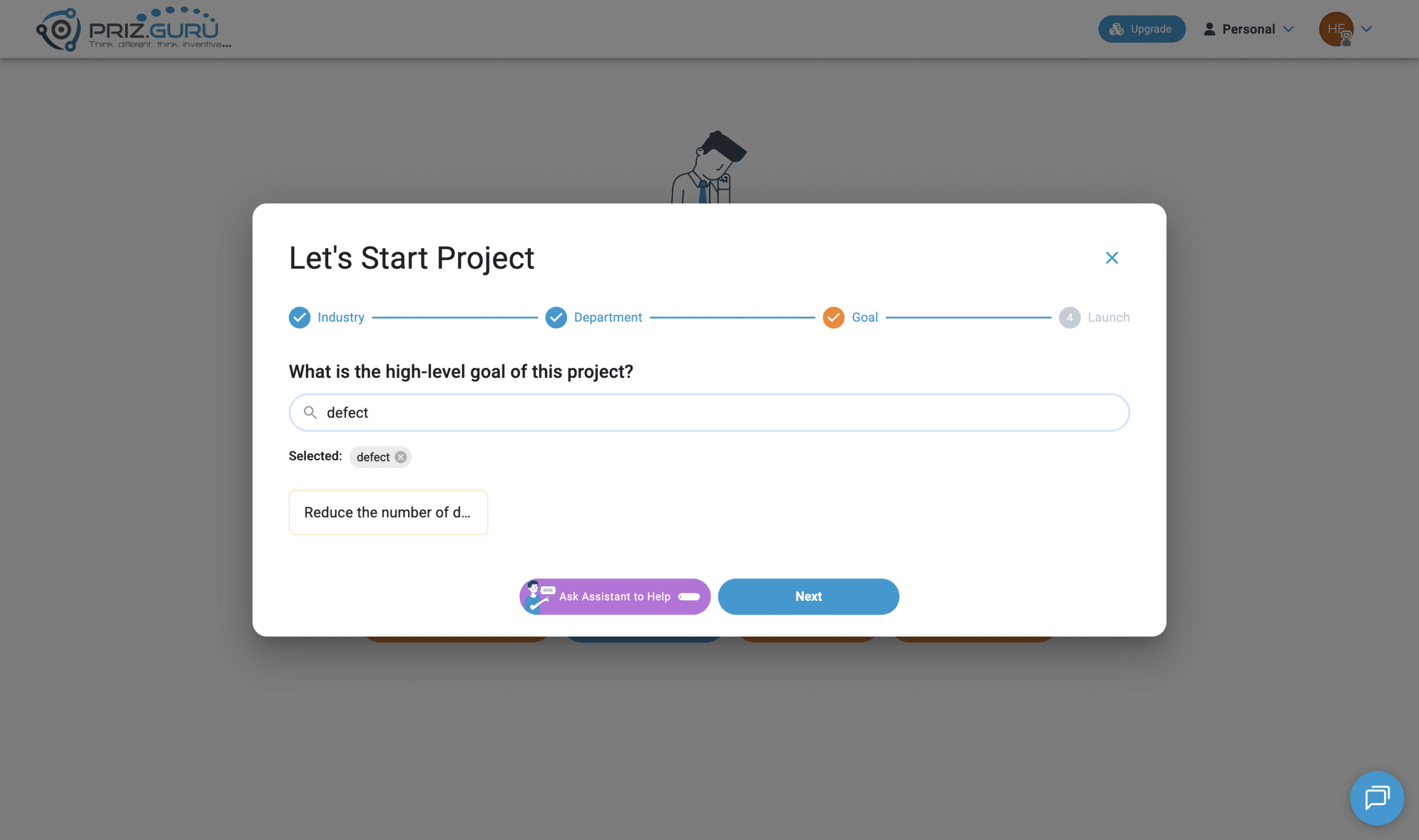 Step 3. Type a goal or a few keywords, pick a matching option, or ask Assistant.