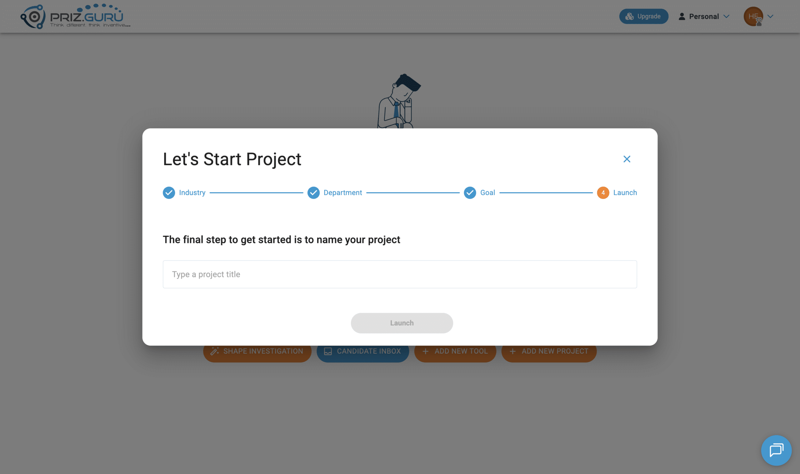 Step 4. Launch stays inactive until the title has at least three characters.