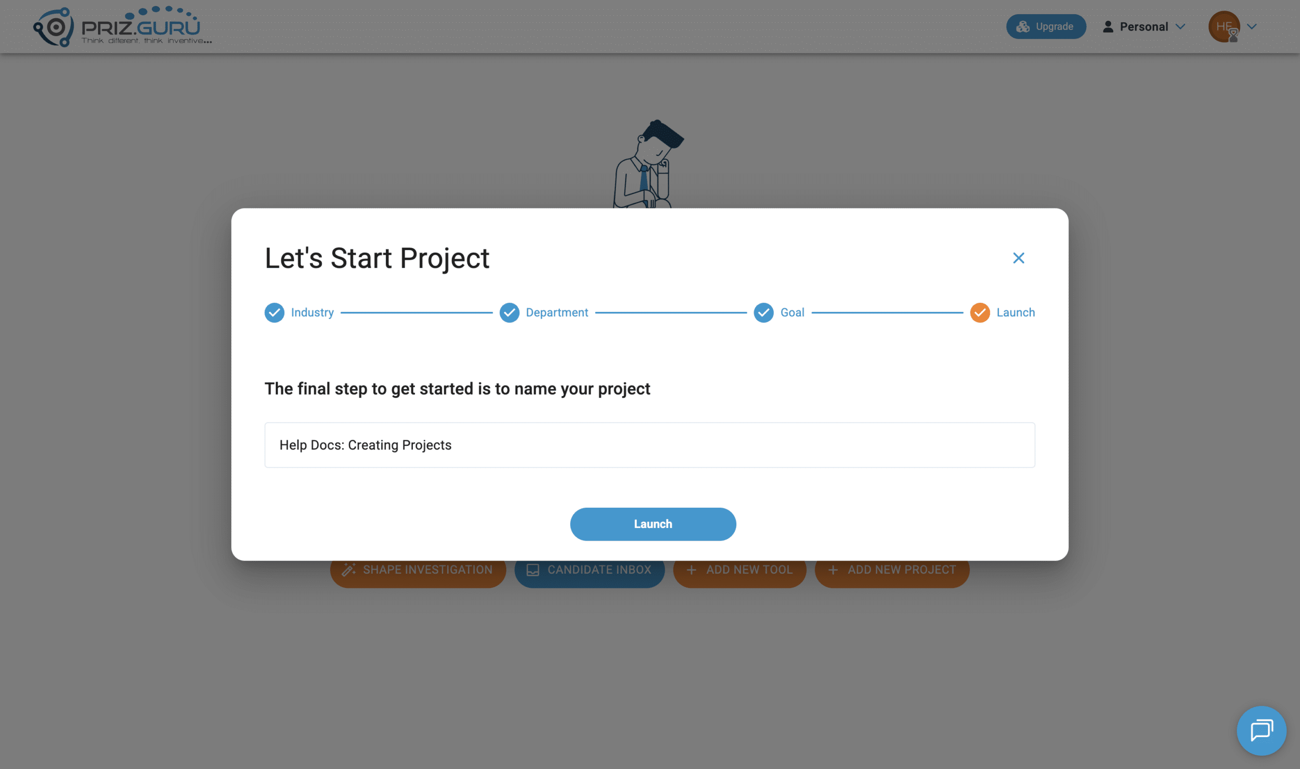 When the title is ready, Launch becomes active. Click it to create the project.