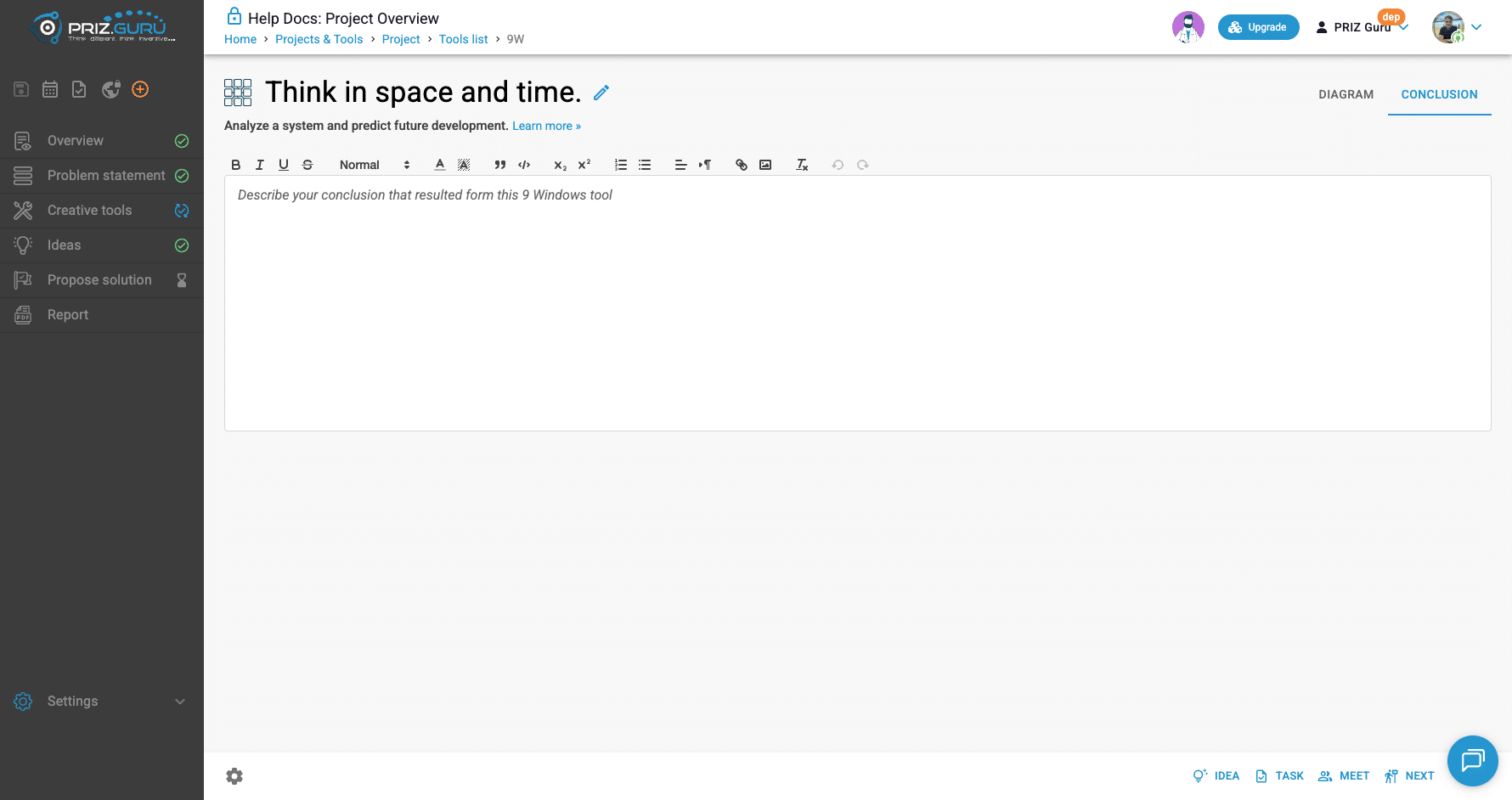 Conclusion tab with the rich-text toolbar and empty editor.