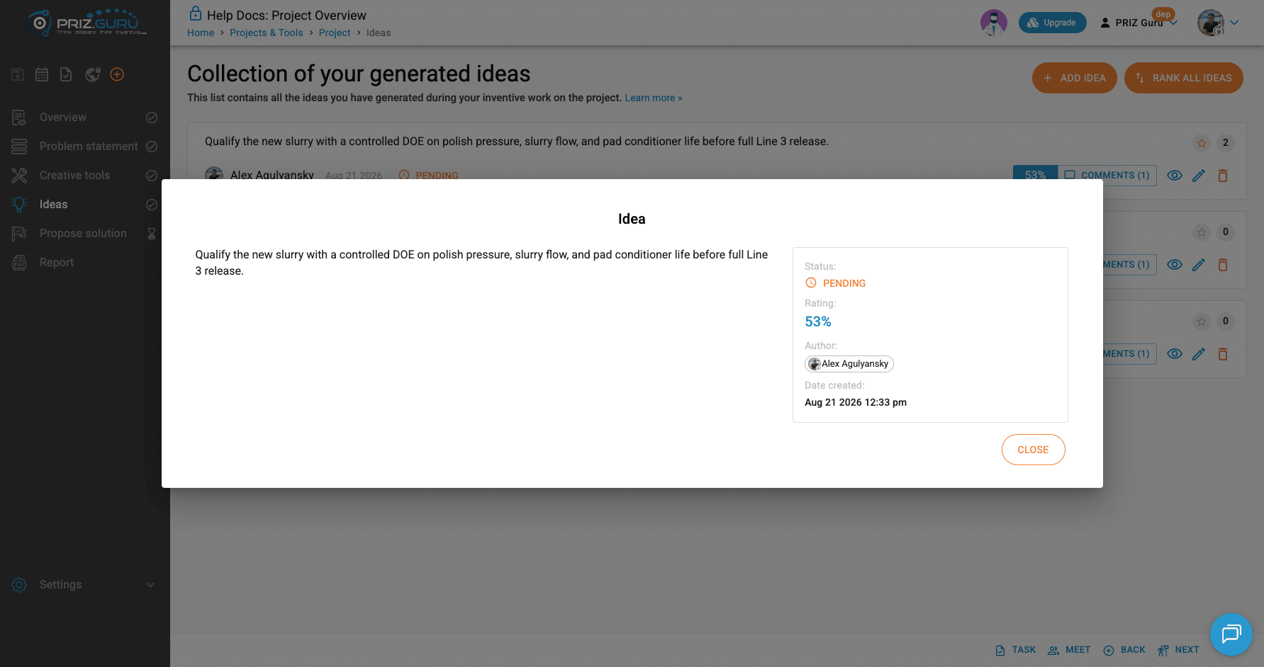 View dialog side panel includes Rating when comments have produced a valid score.