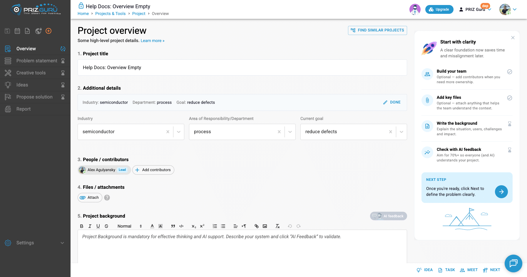 Click Edit to open Industry, Area of Responsibility/Department, and Current goal. Click Done when you are finished.