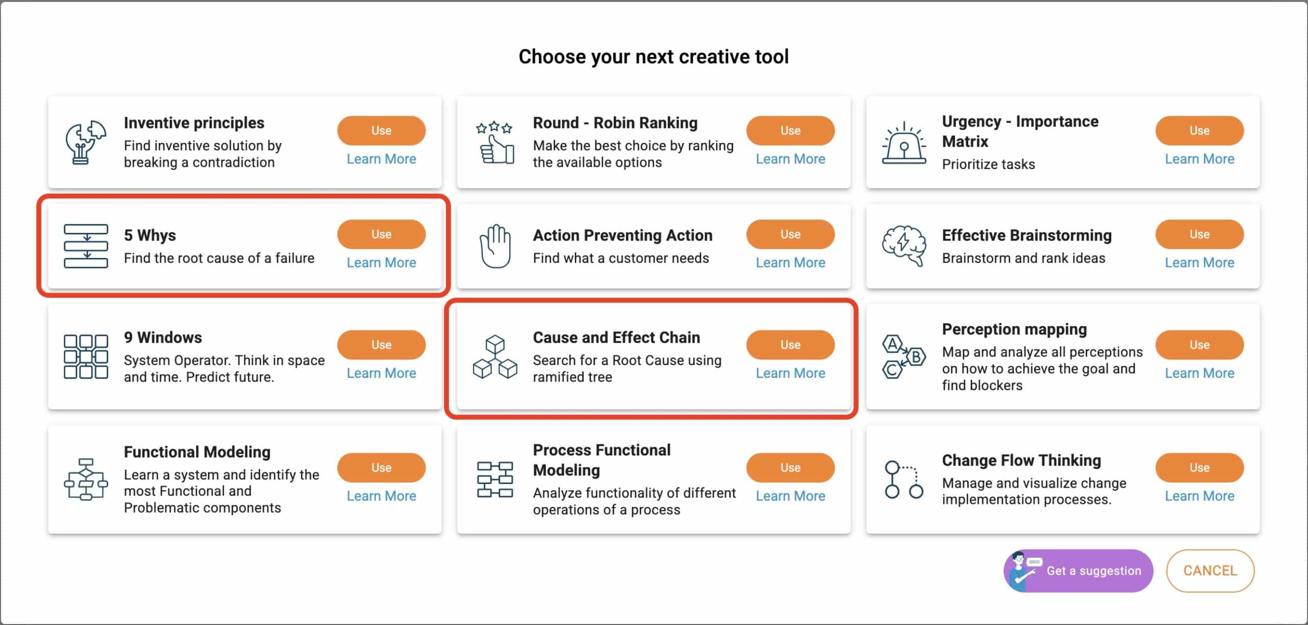 Cause and effect chain and 5+ Whys tools in PRIZ Platform