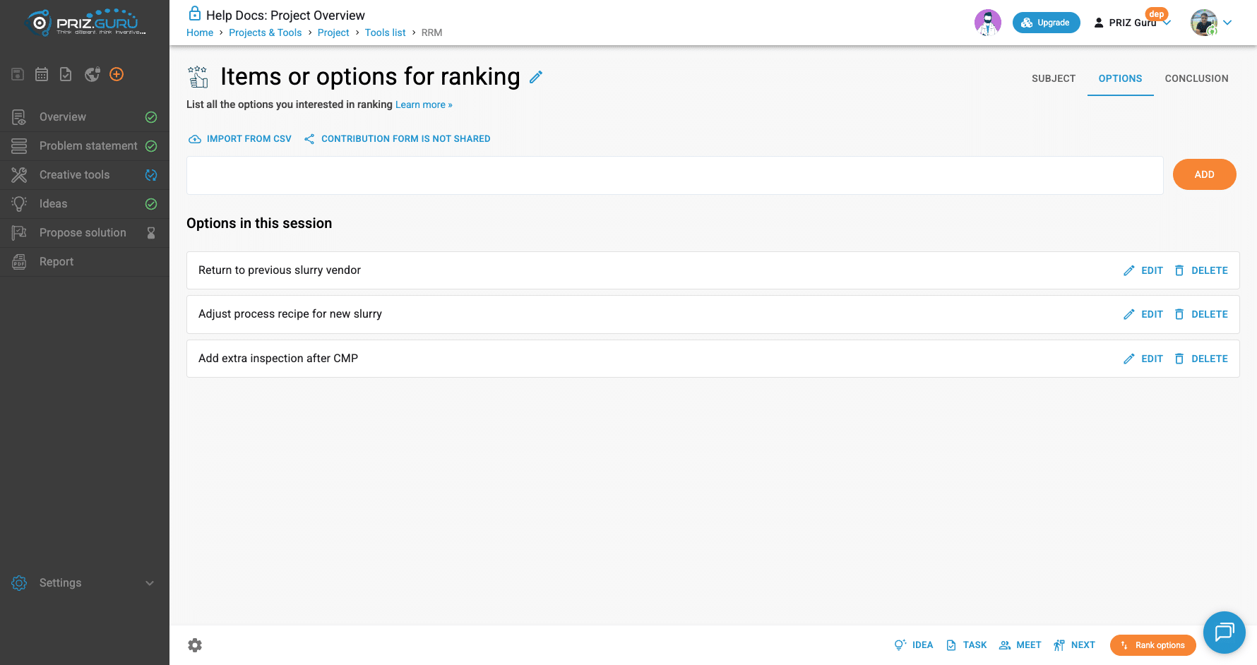 Three options. Rank options is available in the footer.