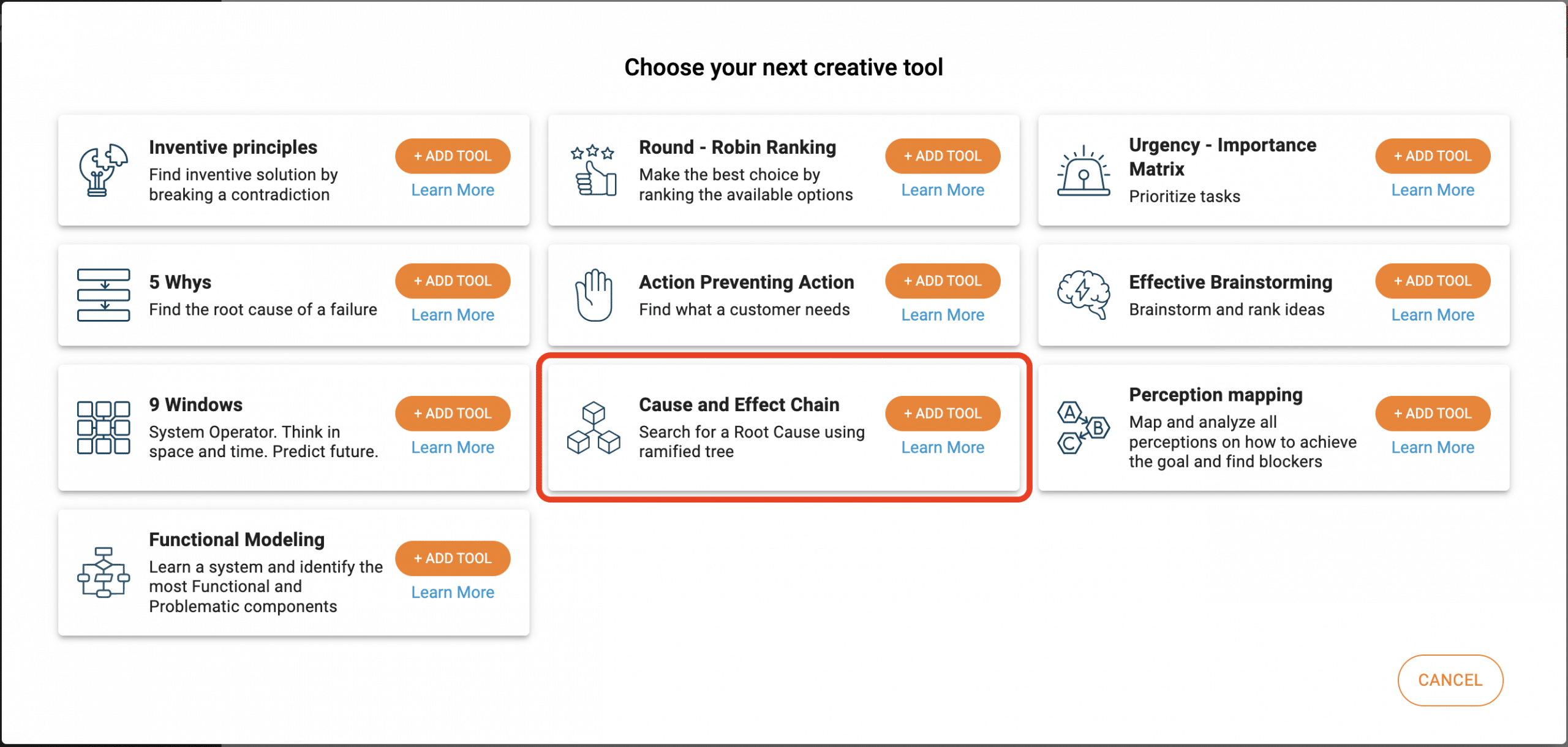 Cause and effect chain selector 