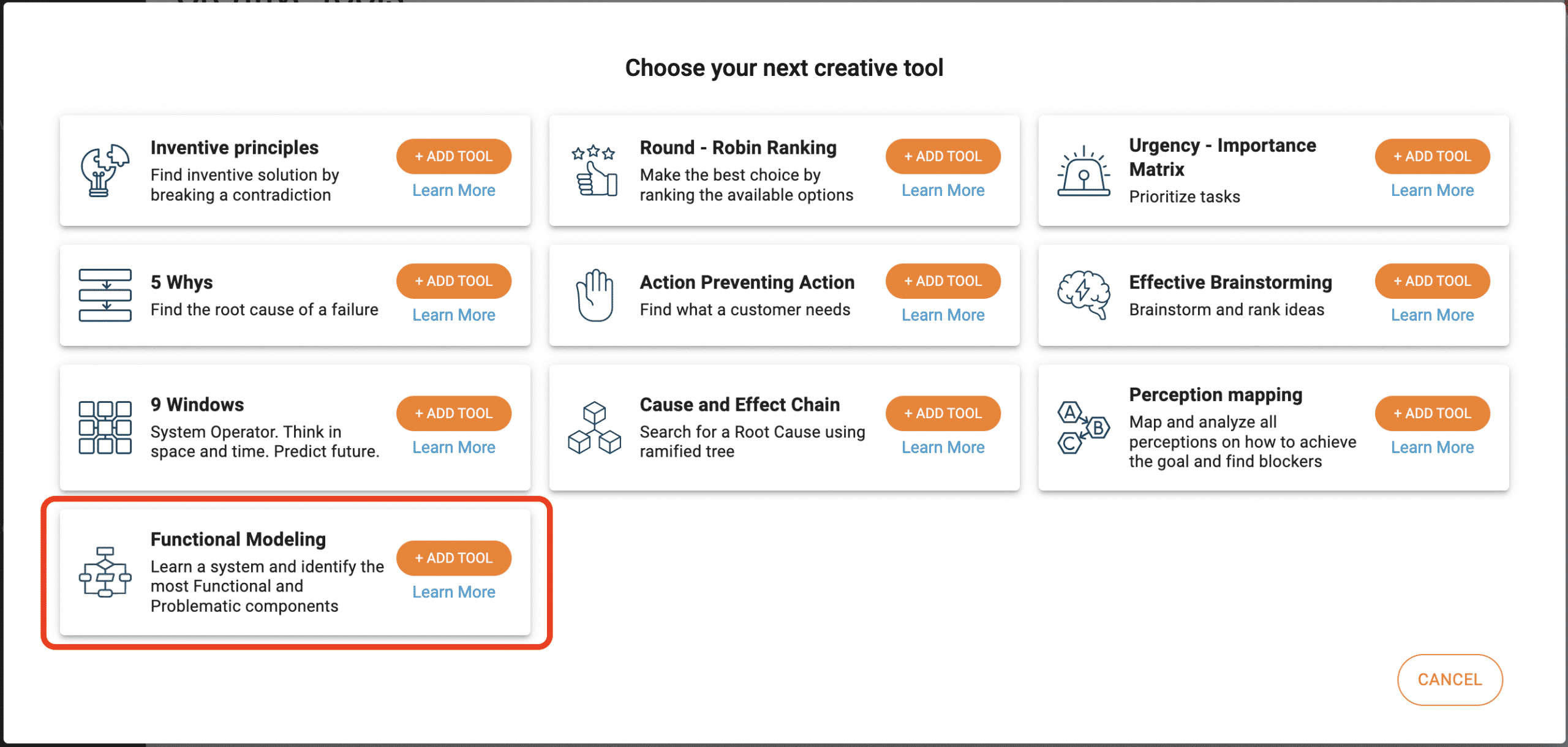 Function model tool selector