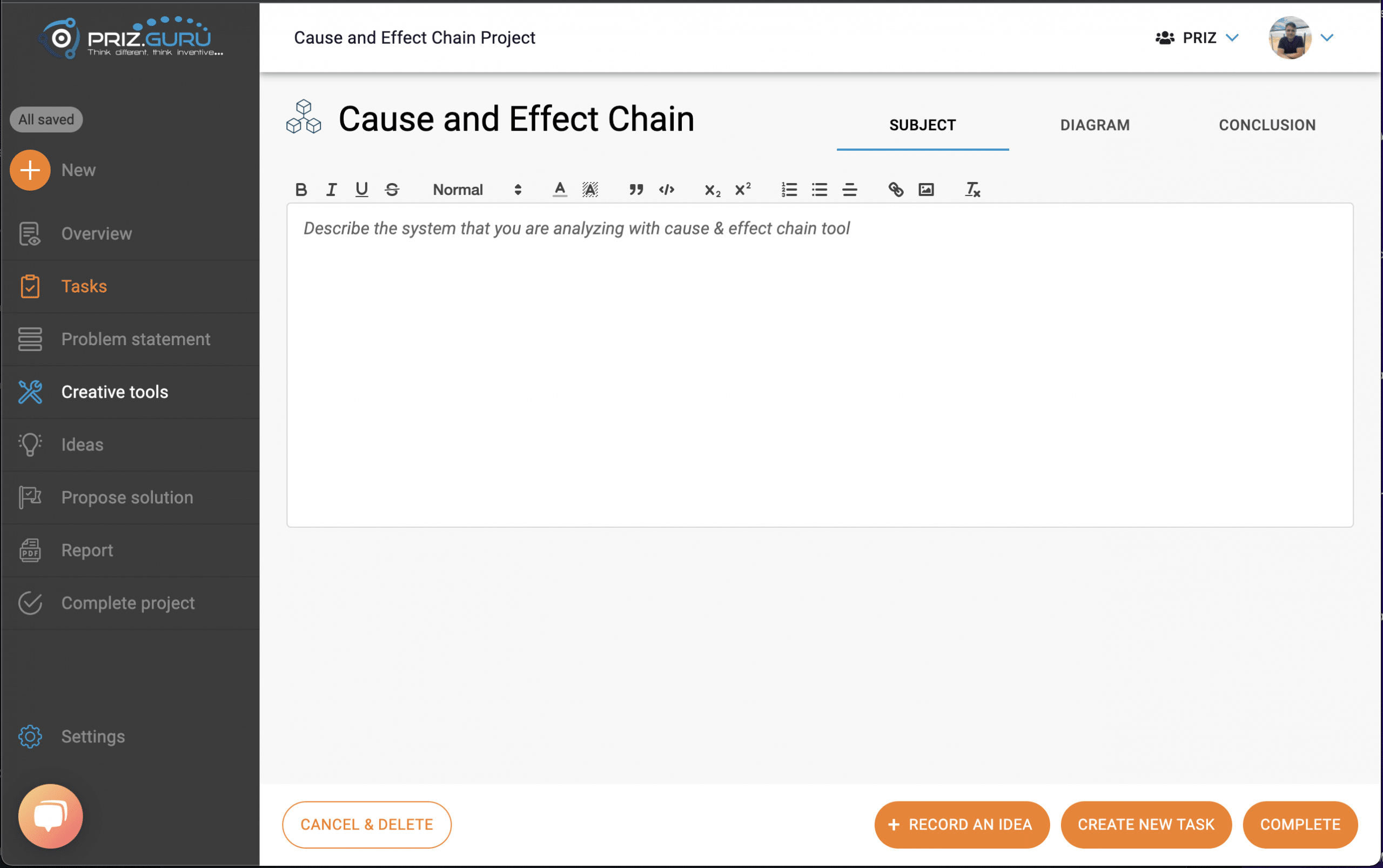 Cause and effect chain subject tab