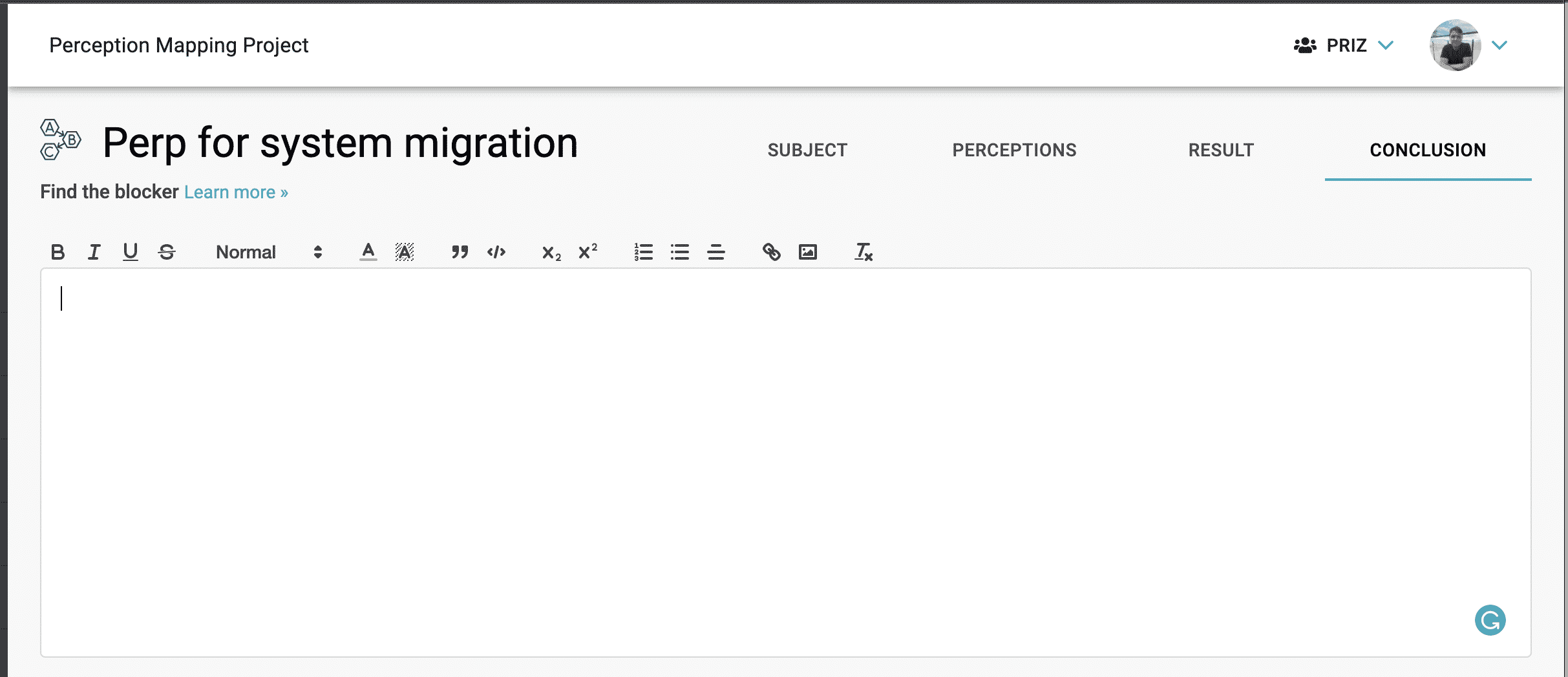 perception mapping conclusion tab