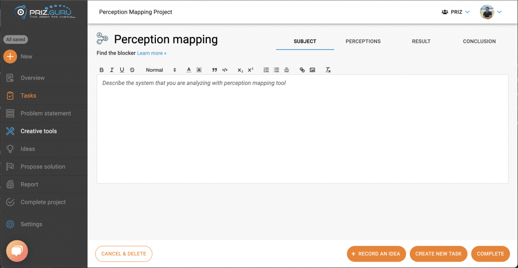 perception mapping subject tab