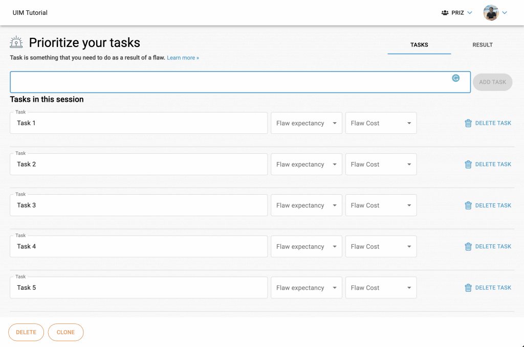 Define tasks in UIM tool