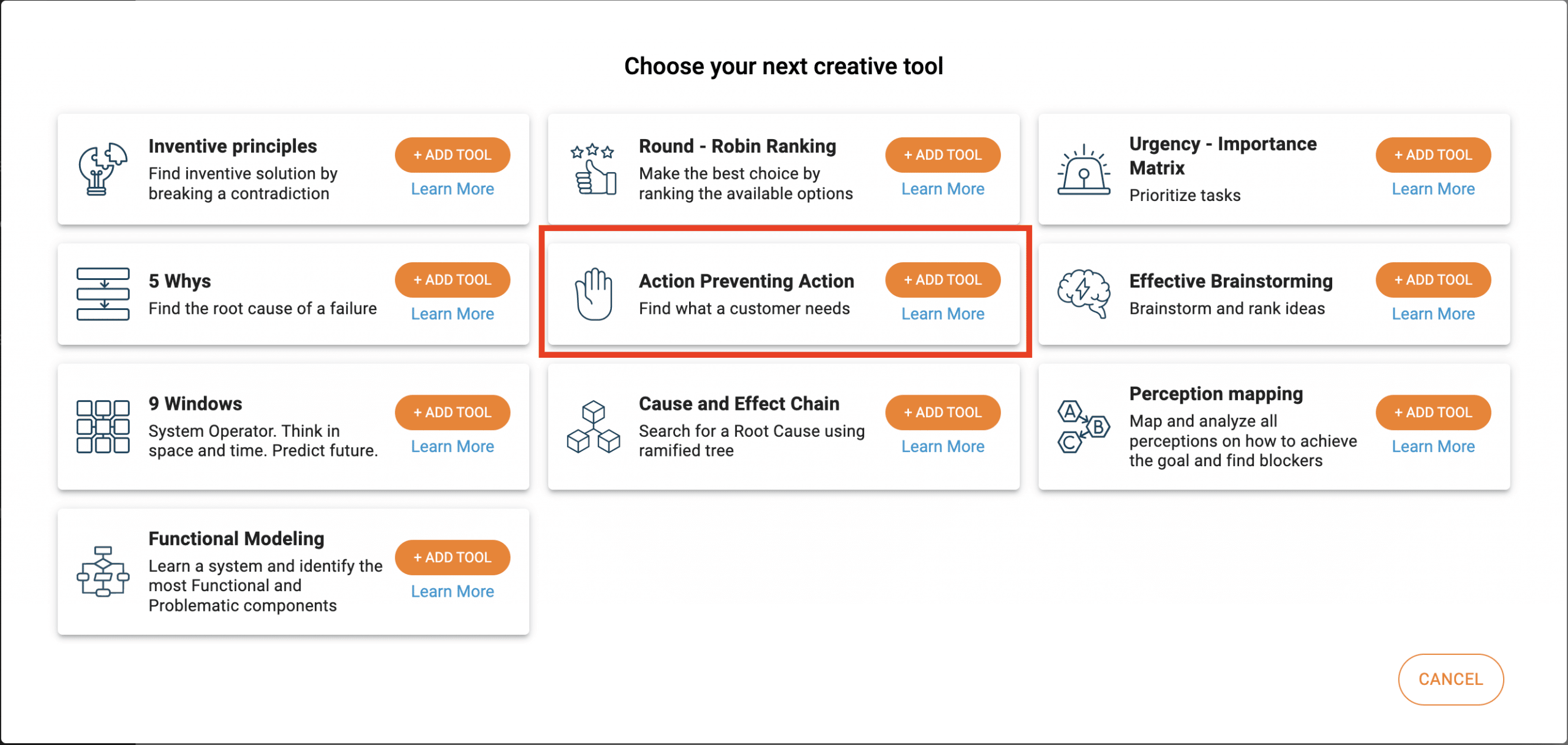 Action Preventing Action tool selector