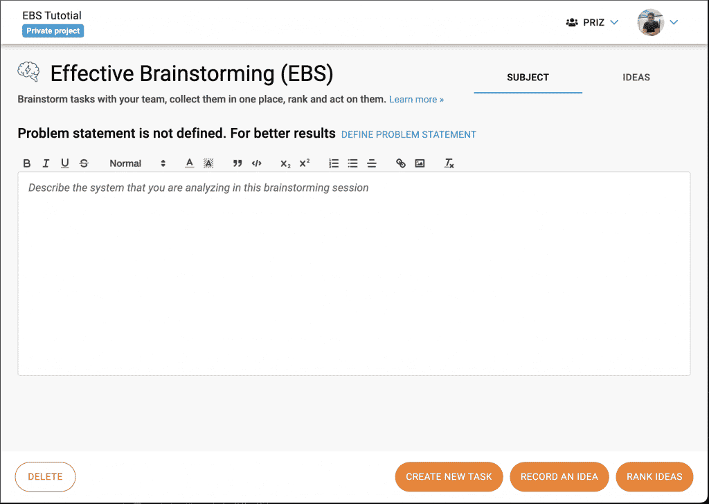 subject tab of effective brainstorming