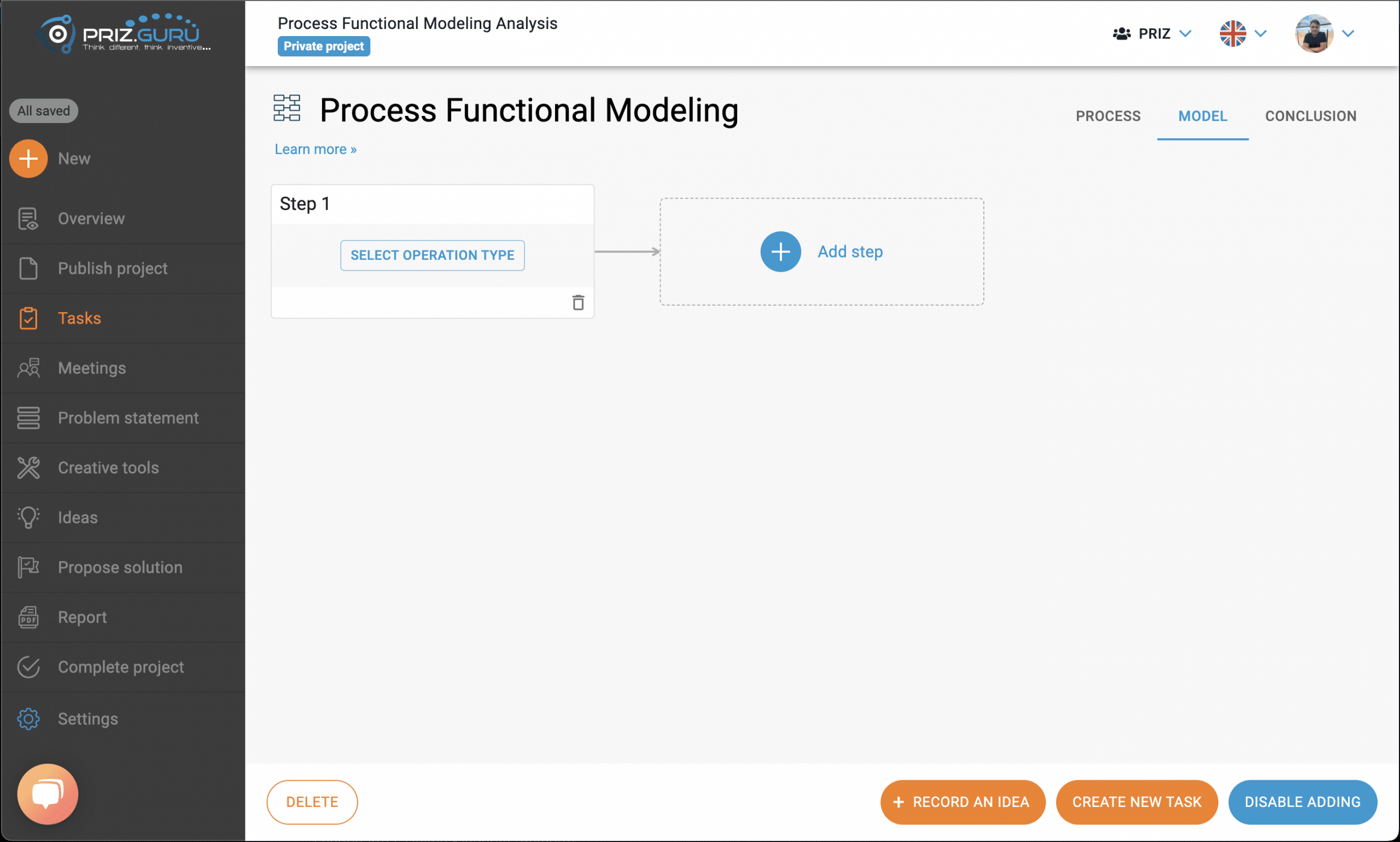 First created operation is process functional model