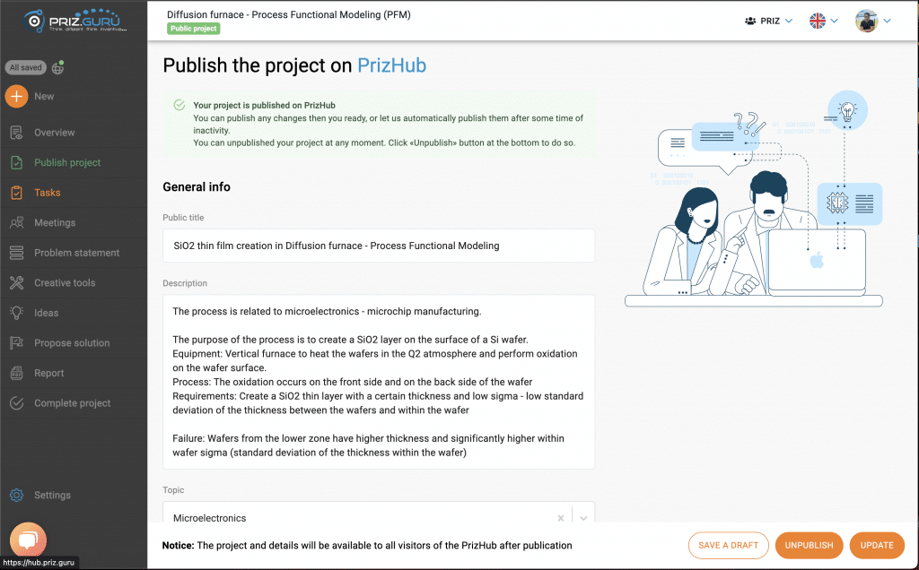 Publish project tab