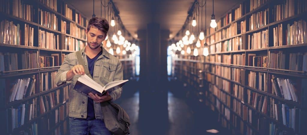 student in a library