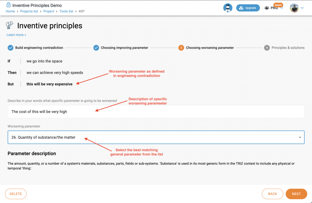 Choosing worsening parameter - 40 Inventive Principles | PRIZ Guru