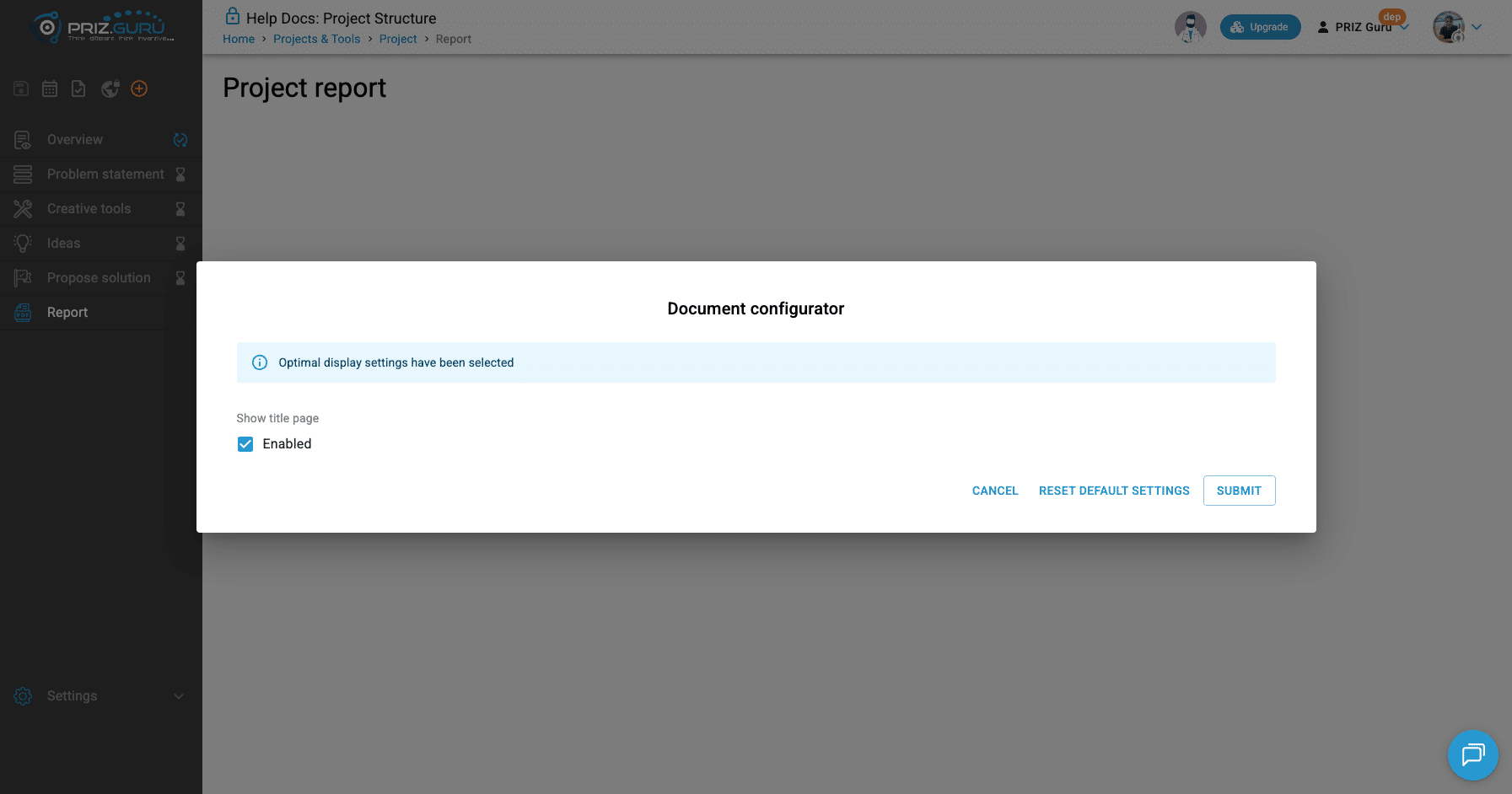 Report opens the Document configurator. Submit the settings to generate the document, then print if you need a copy.