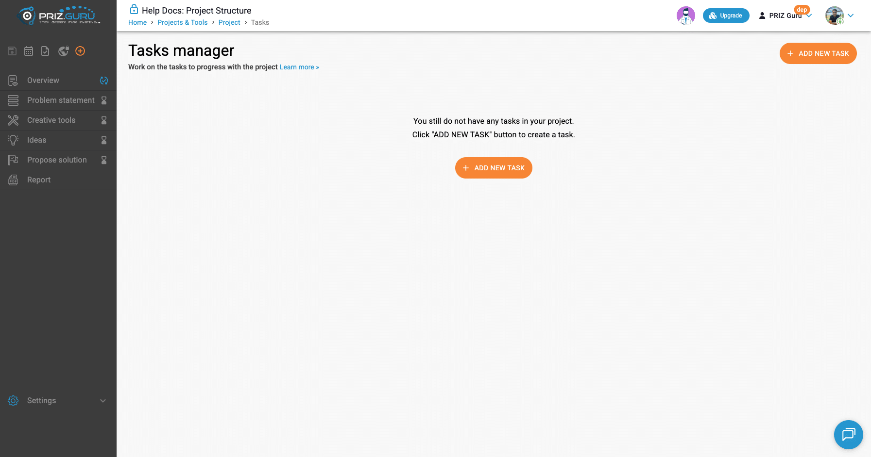 Tasks manager. Click Add New Task to create a task for anyone on the project.
