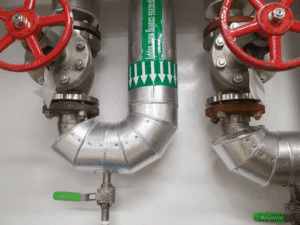Cooling water system showing grounding method to prevent pipe corrosion