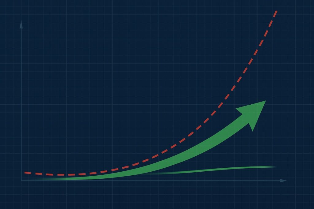 Cost-to-fix red curve vs green CFT-enabled curve illustrating risk-managed quality savings.