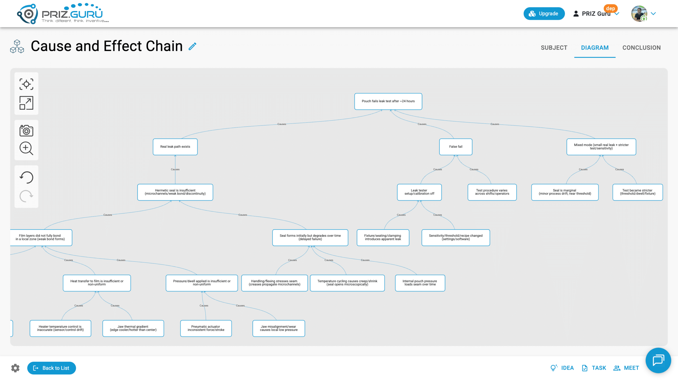 Functional Cause Chain - how the failed function produces the leak later