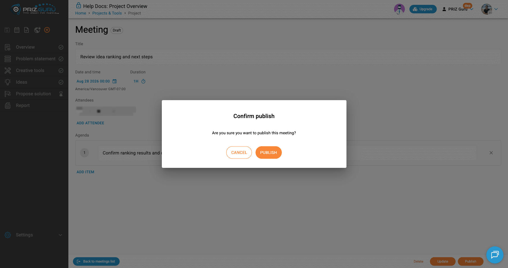 Confirm publish. After this, invitees can open their email link and respond.