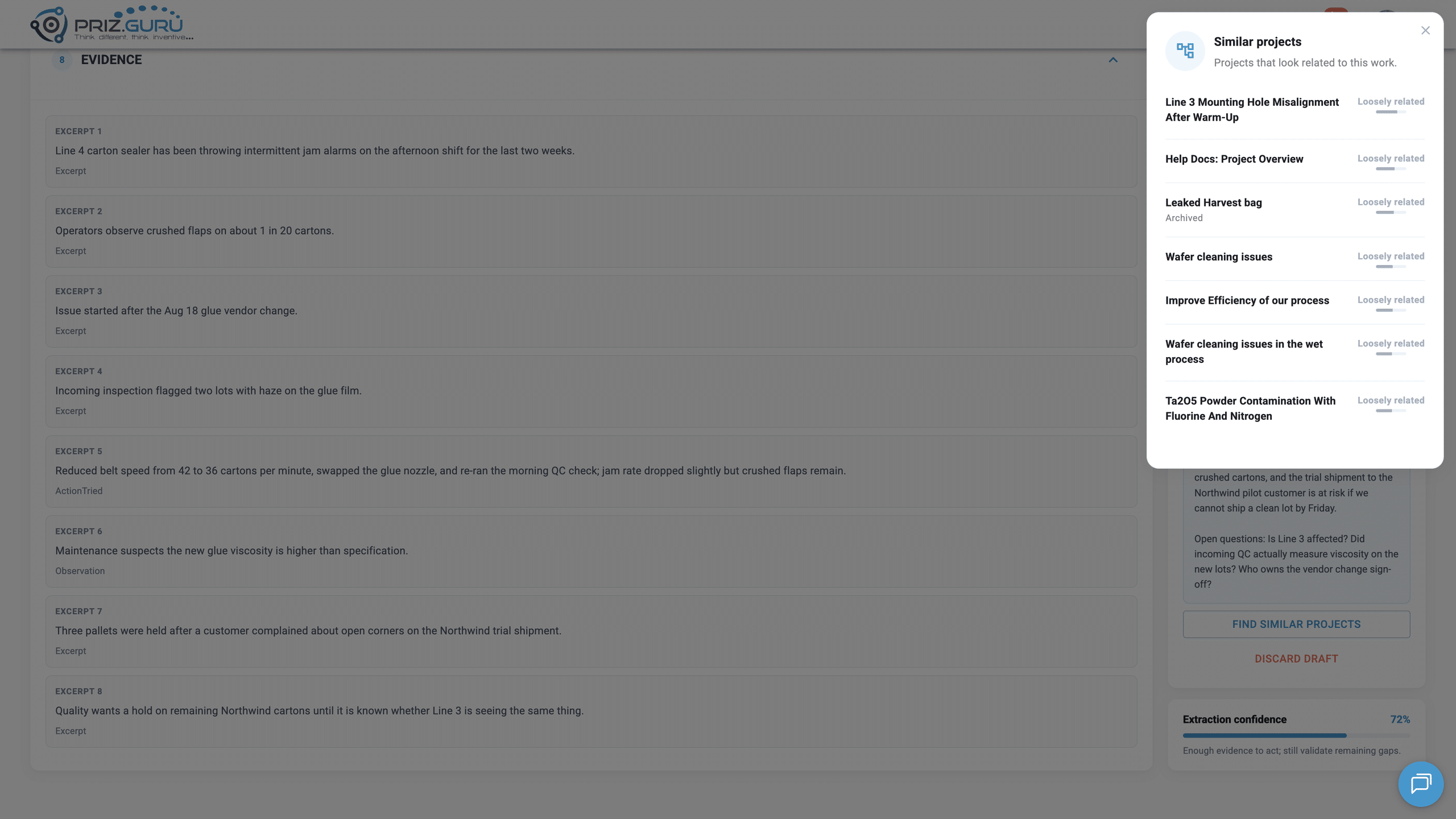 Similar projects. Matches are labeled Strong match, Related, or Loosely related.