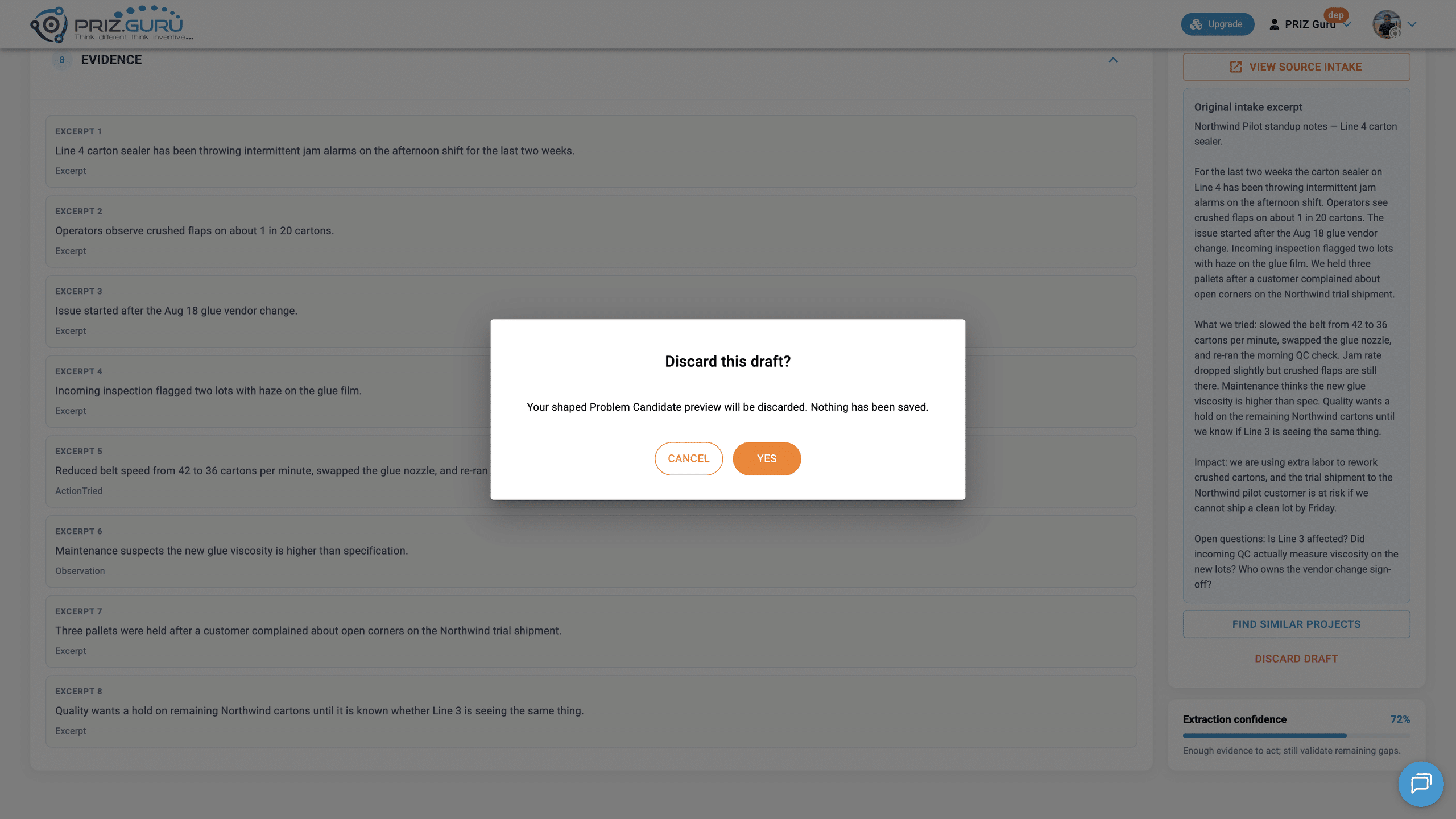 Discard this draft? Yes returns to the empty paste editor. Nothing has been saved.