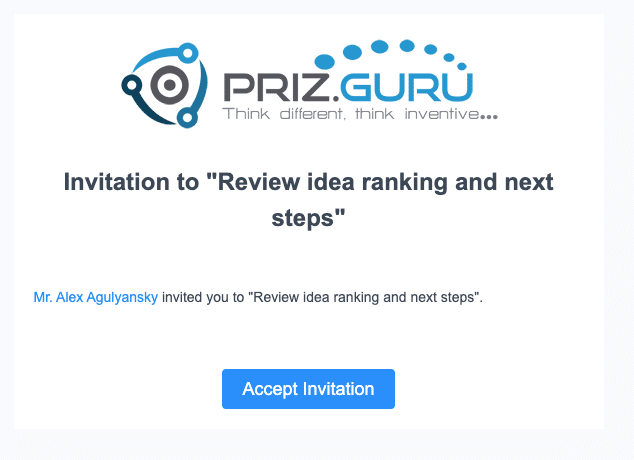 <p><em>Screenshot (upload <strong></strong>):</em> Invitation email. Subject and heading include the meeting title. Click Accept Invitation.</p>