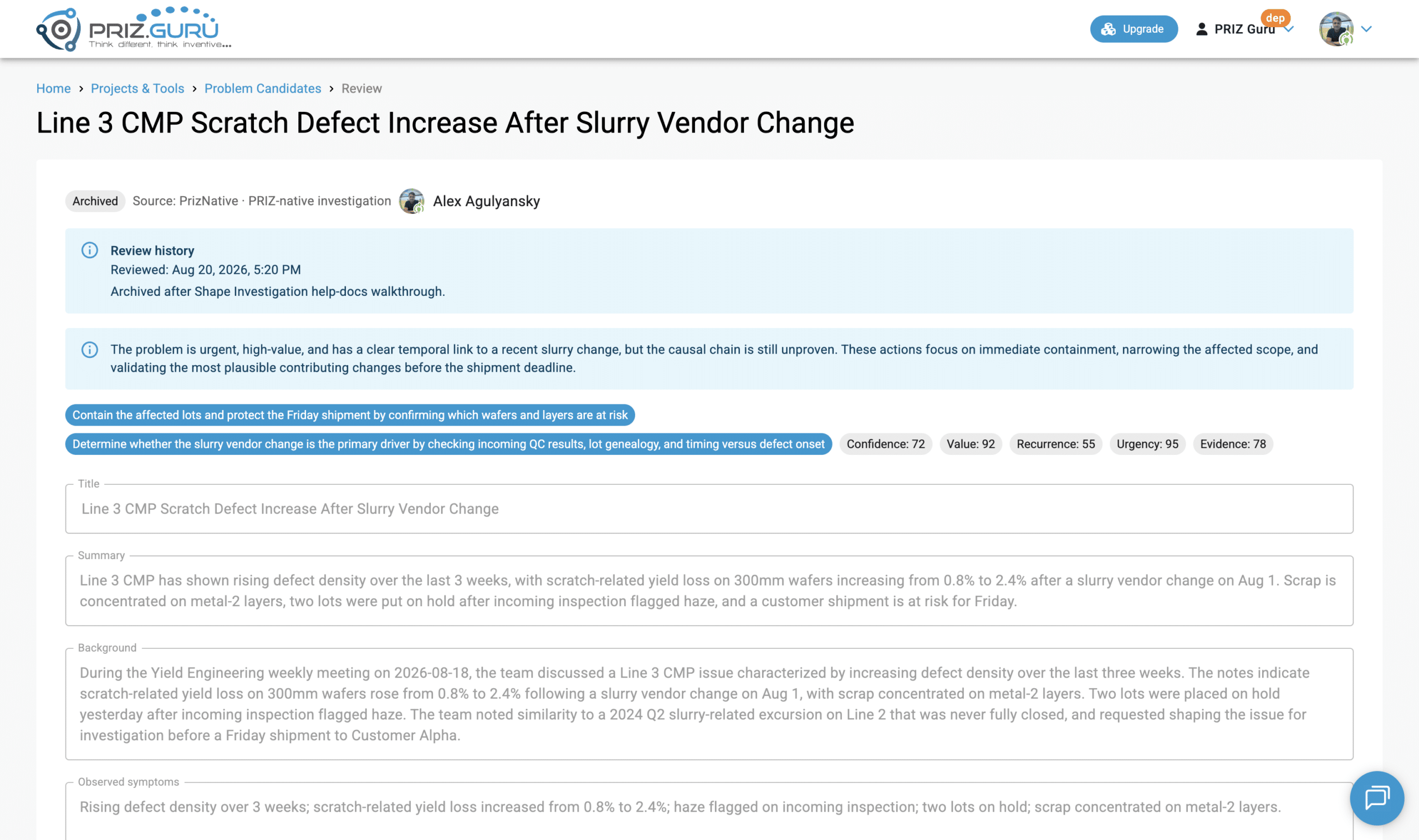 An archived candidate is read-only. Review history keeps the archive time and any note you entered. There is no Unarchive action.
